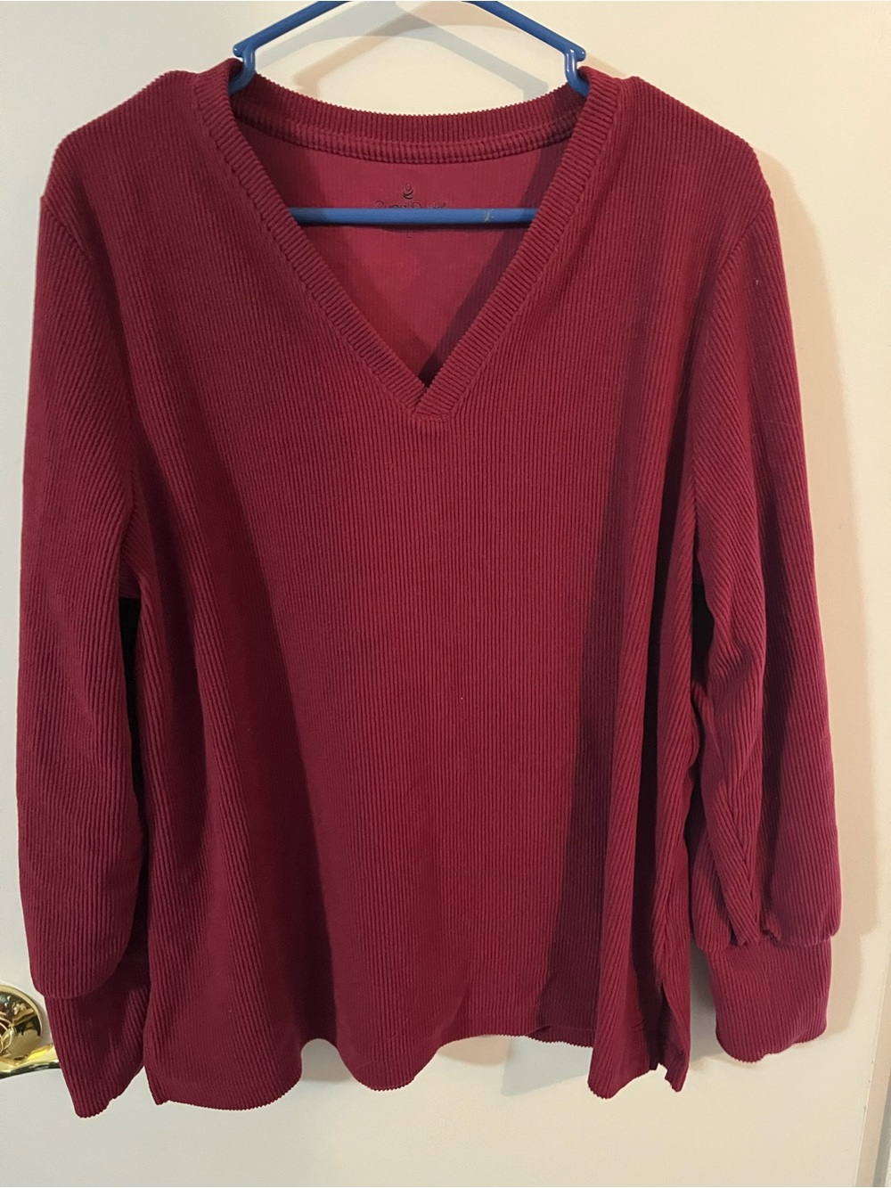 Cuddl Duds V-Neck Ribbed Sweater Top - Burgundy large